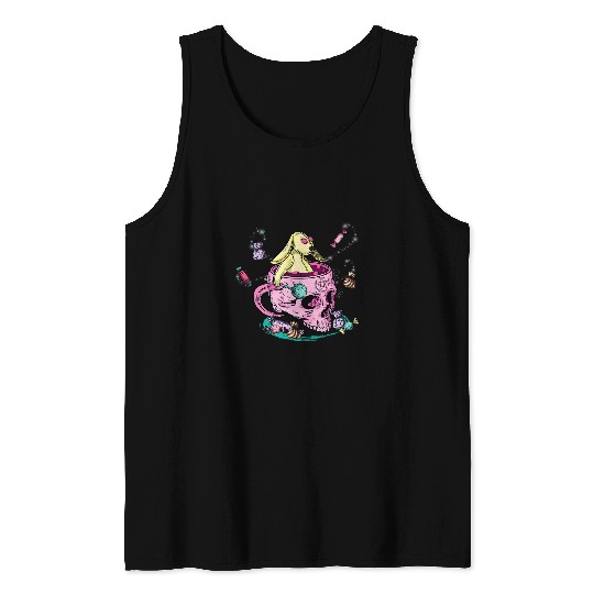 Skeletons Skulls Cute Creepy Pastel Goth Kawaii Rabbit Skull Candy Men Women Skull Tank Tops