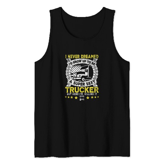 American Flag Semi Truck Driver 18 Wheeler Trucker Trucking Tank Tops