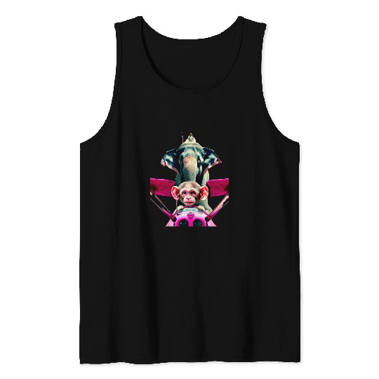Elephant monkey pop art funny aircraft airplane pilot monkey Tank Tops