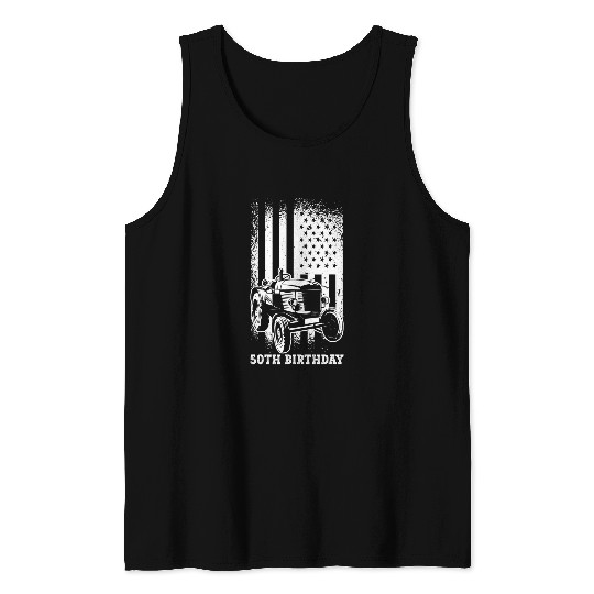 Tractor driving 50th Birthday 50 Years US Flag Tractor Driver Tank Tops