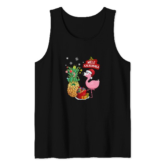 Pink Flamingo Mele Kalikimaka Christmas pineapples Tree Gift bird Flamingos Tank Tops