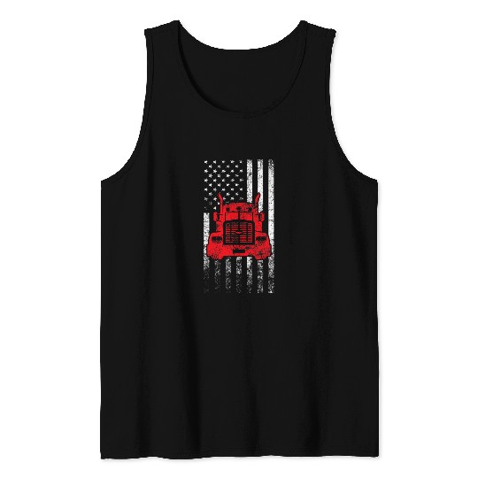 American Truck Driver Flag 18 Wheeler Trucking Trucker Gift Tank Tops