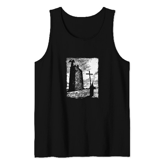 Priest and the Devil Gothic Art Grungy Aesthetic Dark Horror Tank Tops
