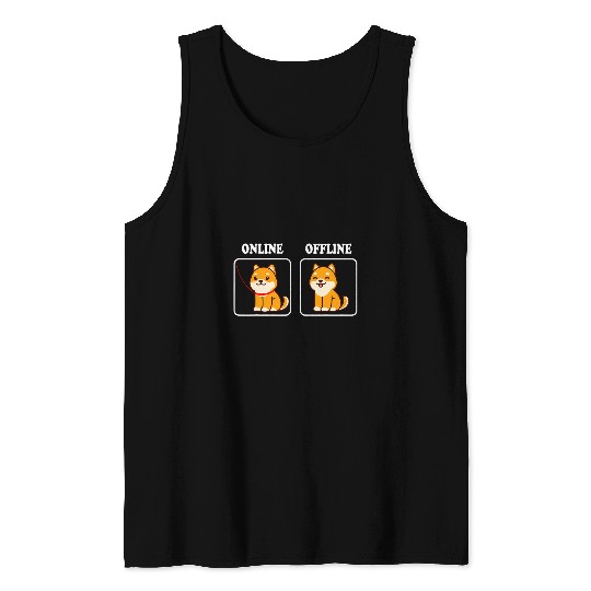 Akita Inu Ken Japanese Online Offline On the Lead Tank Tops