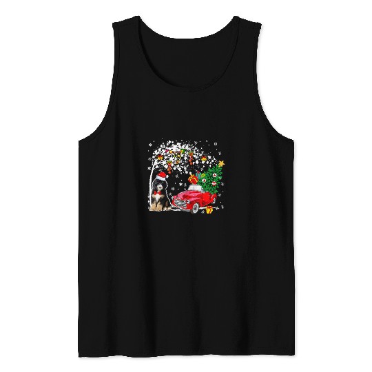 Santa Bernedoodle Red Pickup Truck Carrying Christmas Tree Tank Tops