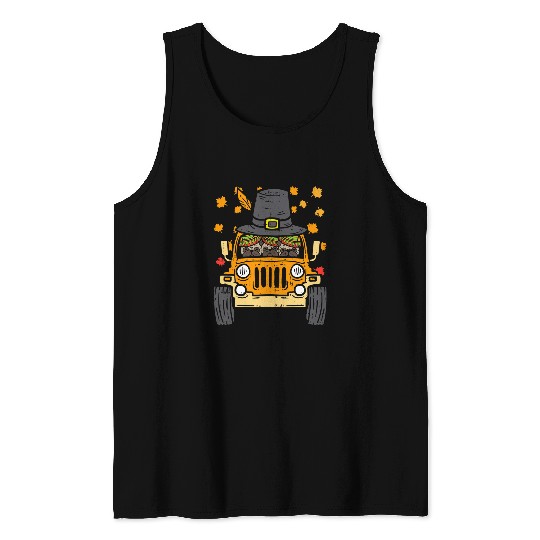 Pug Lover Autumn Maple Leaves Pug Dogs Wearing Taco Hat Riding Truck Pugs Dog Tank Tops
