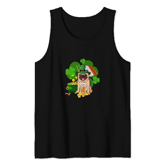 Pug Lover Drinking Beer St Patricks Day Ireland Flag Drinking Pugs Dog Tank Tops