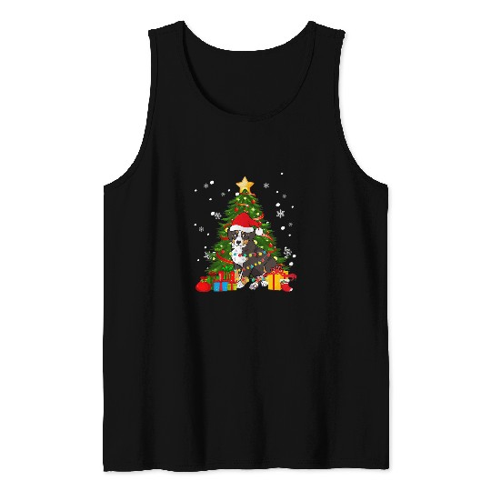 Santa Reindeer Bernese Mountain Christmas Tree Lights Dog Tank Tops