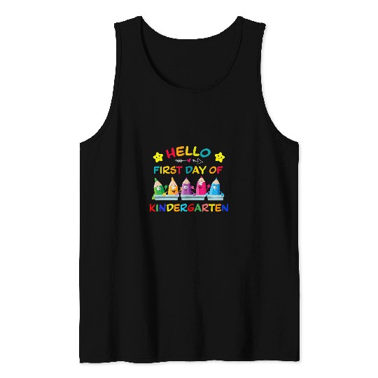 MB35 Hello First Day Kindergarten Teacher Student Crayon Tank Tops