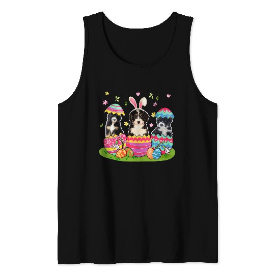 Three Bunny Bernedoodle Inside Easter Egg Happy Easter Tank Tops
