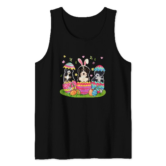 Three Bunny Bernedoodle Inside Easter Egg Happy Easter Tank Tops