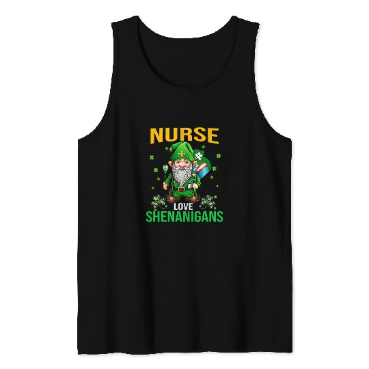 nursess love shenanigans gnome stethoscope st patricks day Tank Tops