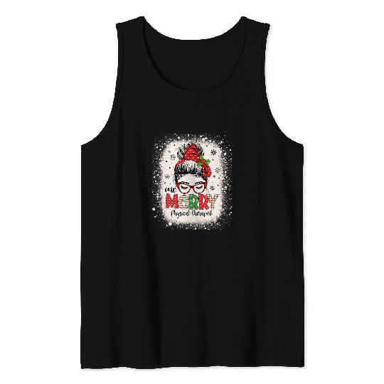 Pt Physical Therapist Messy Bun Pt Student Christmas Tank Tops