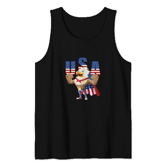 4th of July  Bald Eagle Hero US Flag Tank Tops