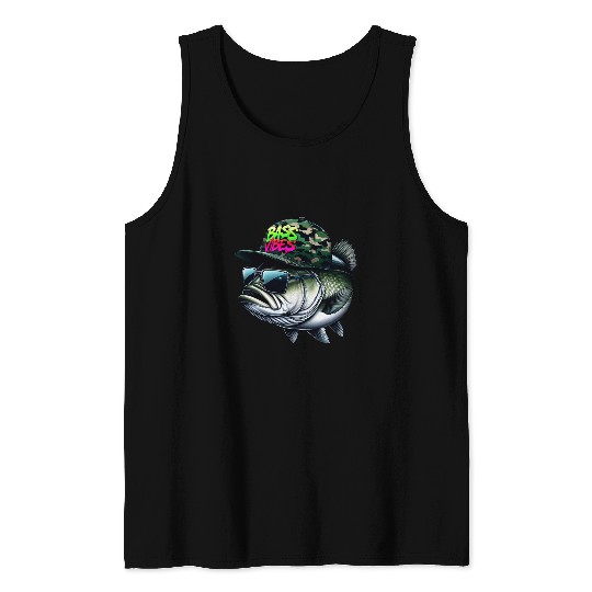 Funny Bass Vibes Fish Trucker Hat Camo Fishing Fisherman Dad Tank Tops