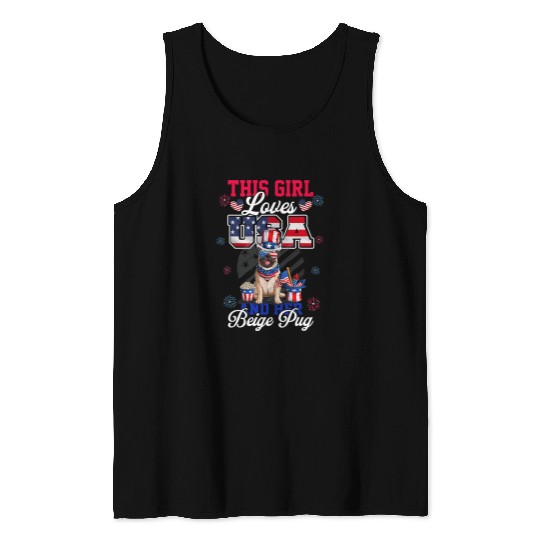 Pug Lover This Girl Loves USA And Her Beige 4th Of July Pugs Dog Tank Tops