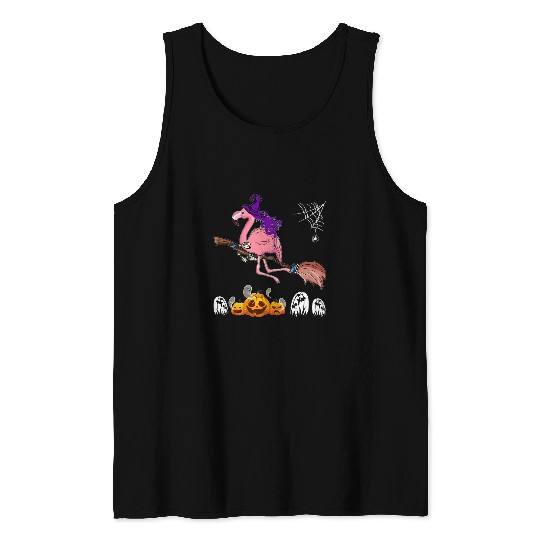 Flamingo Witch Pumpkin Halloween Happy Halloween Tank Tops