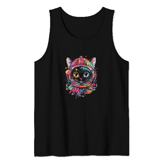 Funny Astronaut Cat Cool Surreal SciFi Space Graphic 7 Tank Tops