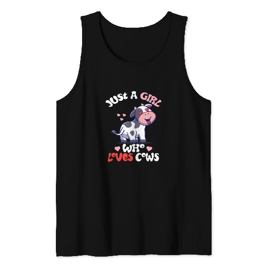 Just A Girl Who Loves Cows Cute Strawberry Cow Cowgirls Print 8 Tank Tops