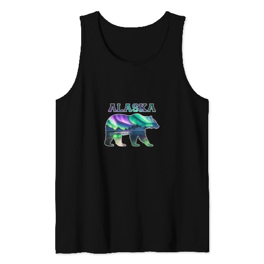 Alaskan Bear Northern Lights Aurora Borealis Nature Sky Tank Tops