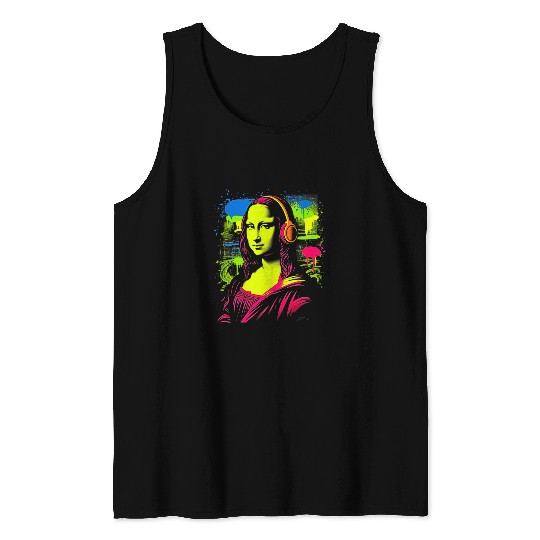 Funny Mona Lisa Cool Retro Y2K EDM Mona Lisa DJ 4 Tank Tops