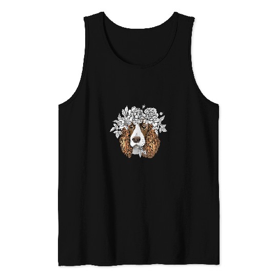 Dog Cocker Spaniel Cute Spaniel dog in a flower head wreath Cocker Spaniel Tank Tops