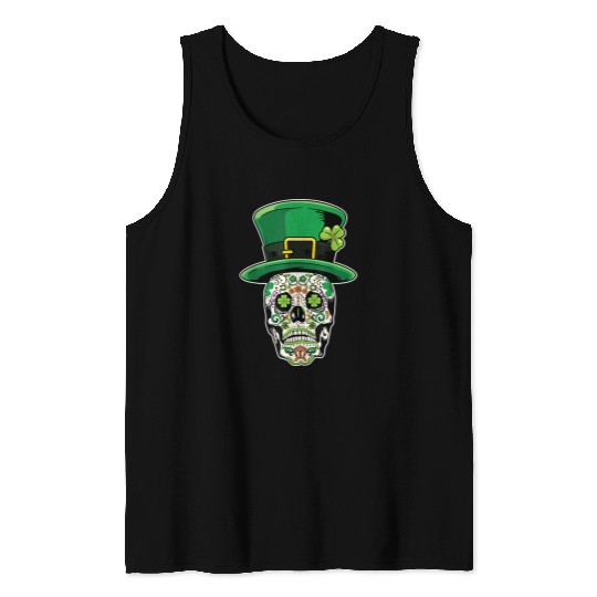 Skeletons Skulls Sugar Skull Saint Patricks Day of Deads Bones Skull Tank Tops