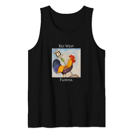 Chicken Lover Rooster and Mile marker 0 famous in Key West Florida Tank Tops