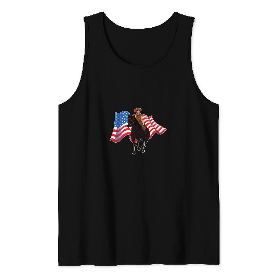 Patriotic American Horse Riding US Flag Western Cowboy Tank Tops