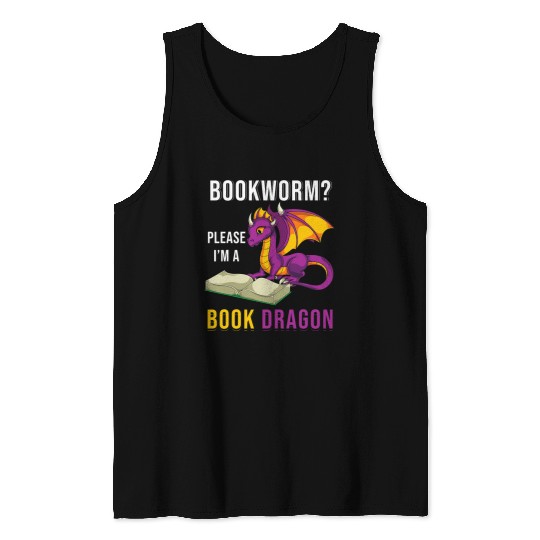 Funny Bookworm Please Im A Book Dragon Librarian Reading Tank Tops