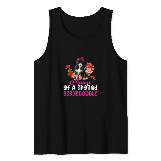 Mama Of A Spoiled Bernedoodle Cute Dog Bow Tie Flowers Tank Tops