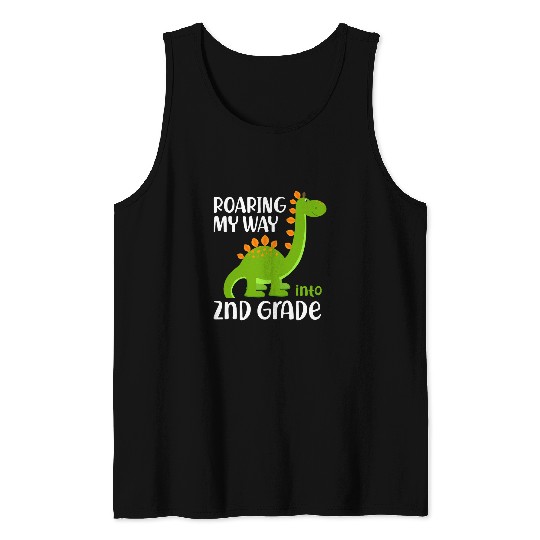 Funny 2nd Grade Student Back To School Dinosaur Brontosaurus Tank Tops