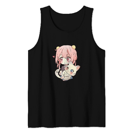 Anime and Cats Lover for Teen Manga kawaii Graphic Otaku Tank Tops