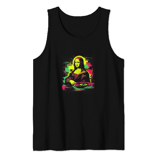 Funny Mona Lisa Cool Retro Y2K EDM Mona Lisa DJ 1 Tank Tops