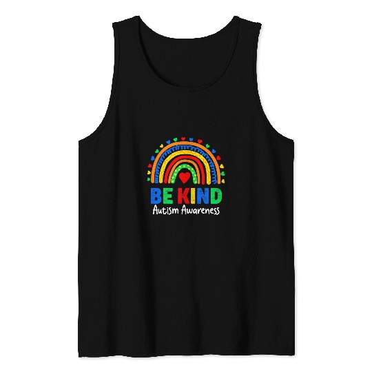 Autism Awareness Day Colorful Rainbow Be Kind Kids Neurodiverse Tank Tops
