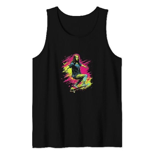Funny Mona Lisa Skateboarding Cool Retro Y2K EDM 6 Tank Tops