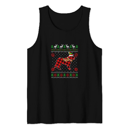 Merry Christmas Bernese Mountain Dog Ugly xmass Red Plaid Tank Tops