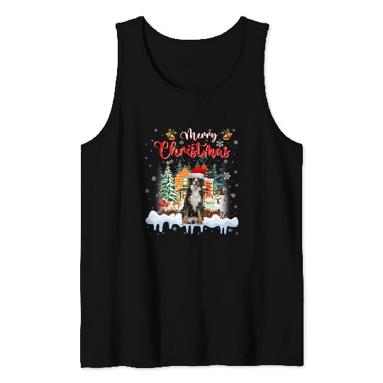 Merry Christmas Bernese Mountain Dog Santa Hat Lights Xmas Tank Tops