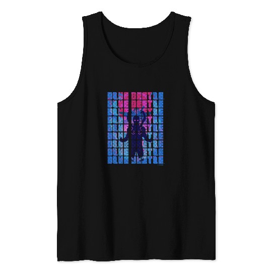 Blue Beetle Repeated Stacked Text Neon Silhouettes Poster Tank Tops