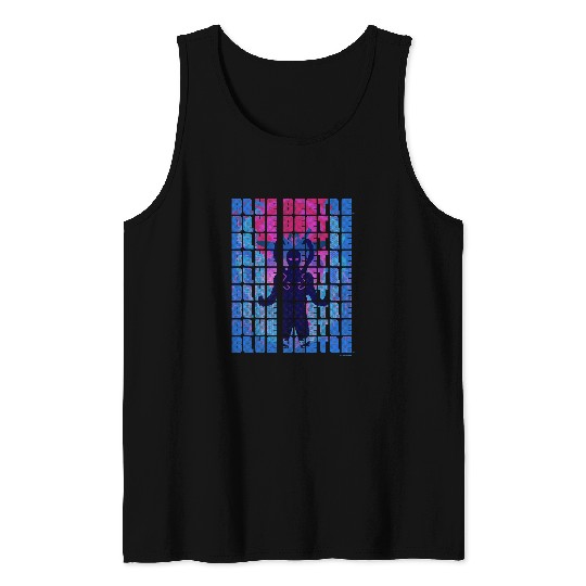 Blue Beetle Repeated Stacked Text Neon Silhouettes Poster Tank Tops