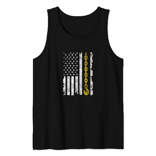 Funny Tow Truck Gift Men Women Cool US Flag Trucking Driver Tank Tops