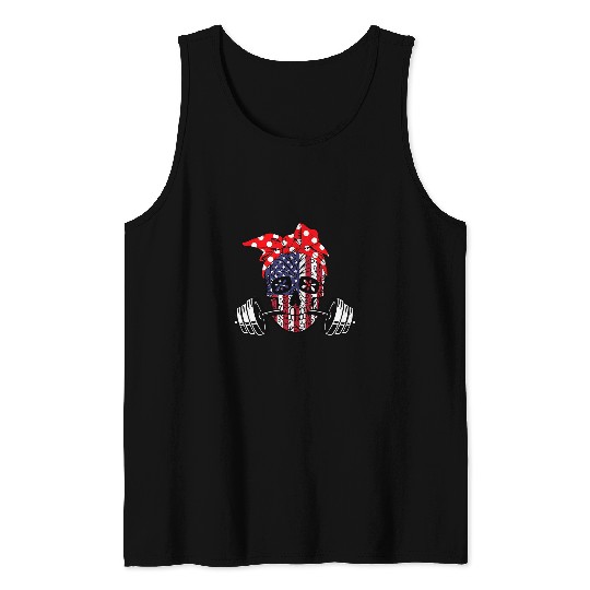Skeletons Skulls WEIGHT LIFTING Skull American Flag Sugar Skull Lady Skull Tank Tops