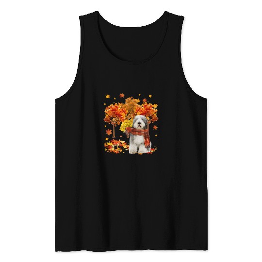 Its Fall Yall Old English Sheepdog Autumn Tree Fall Leaves 28 Tank Tops
