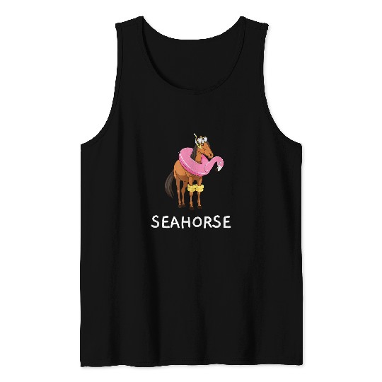 Pink Flamingo Seahorse Funny Horse With Flamingo Swimming Equine Flamingos Tank Tops