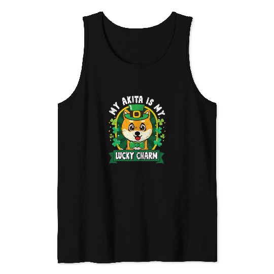 Akita St Patricks Dog Lucky Charm Mom Dad Costume Gift Tank Tops