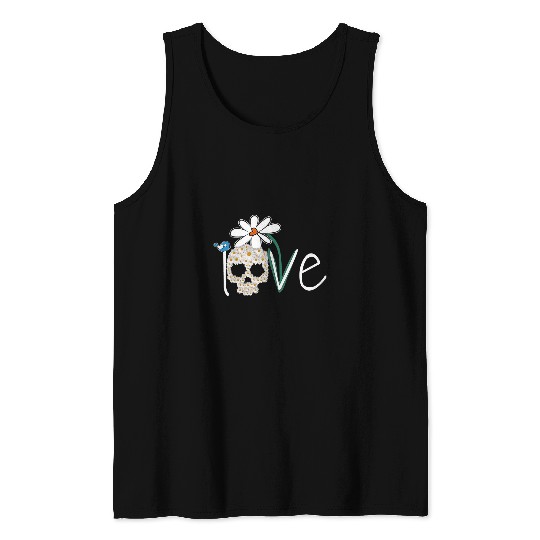 Skeletons Skulls Love Bird Flower Skull Daisy Skull Tank Tops