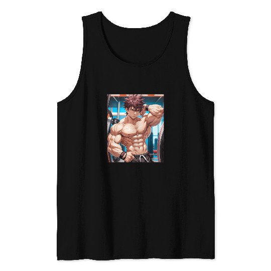 Anime Gym Workout Manga Japanese Motivation Design Print 3 Tank Tops