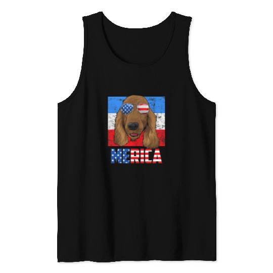 Dog Cocker Spaniel English Cocker Spaniel Dog USA 4th of July American Flag Tank Tops