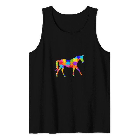Horse Lover Animal Pony Jigsaw Autism Puzzle Tank Tops