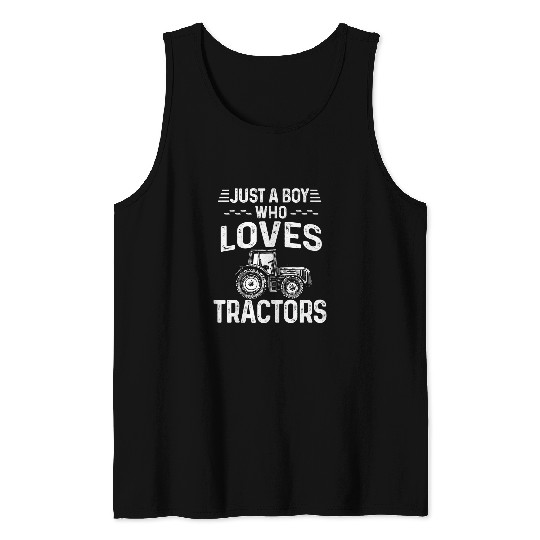 Tractor driving Kids Just A Boy Who Loves Papas Tractor Funny Tee For Toddler Tank Tops